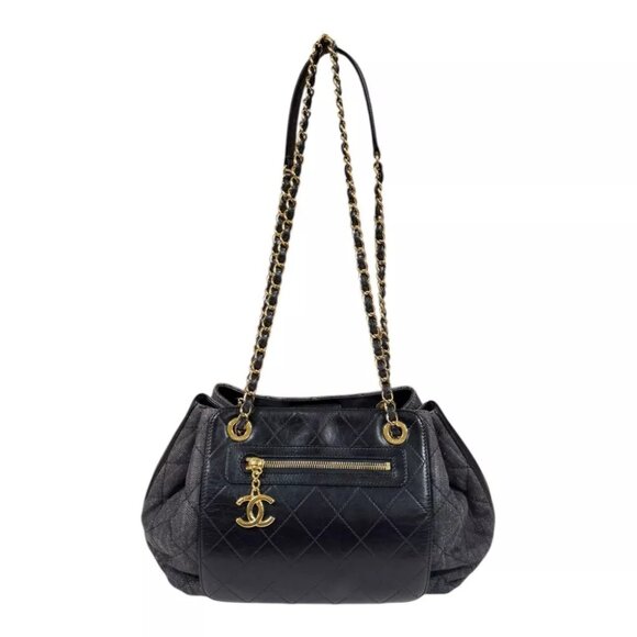 CHANEL Shoulder Bag denim leather WChain used - Picture 1 of 10